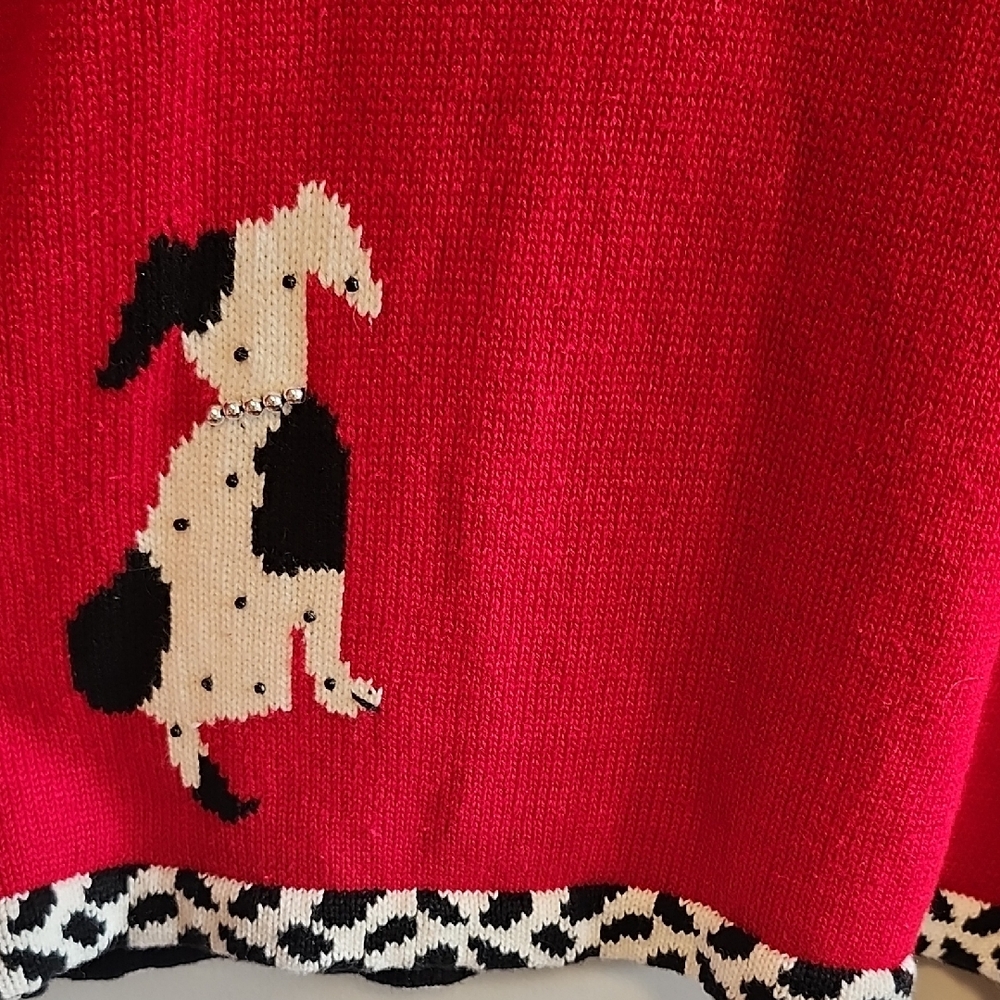 Susan Bristol Red Full Zip Festive Cardigan Dog Motif Animal Print Cottagecore - Picture 10 of 11